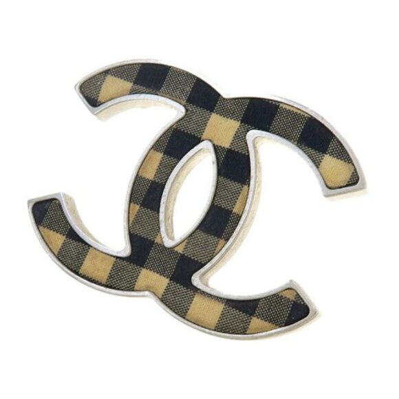 CHANEL CC Logo Checkered Brooch Silver Tone Pin B11C Auth #5815F - Picture 1 of 8